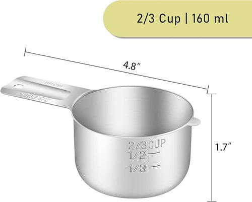 1PCS 2/3CUP(160ml, 5.3oz) Measuring Cup, 18/8 Stainless Steel Measure Scoop