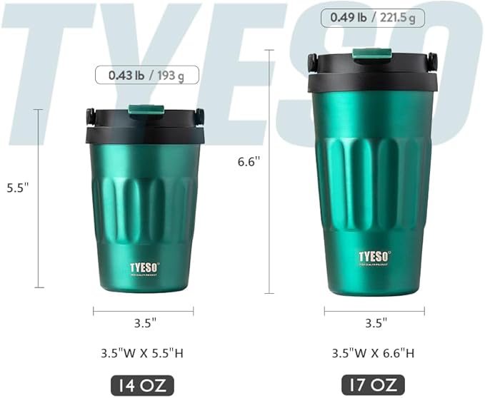 TYESO Stainless Steel Portable Tumbler with Flip Lid,Travel Mug with Concealed Carry Handle, Leakproof Insulated Coffee Cup (GRAY, 17 OZ)