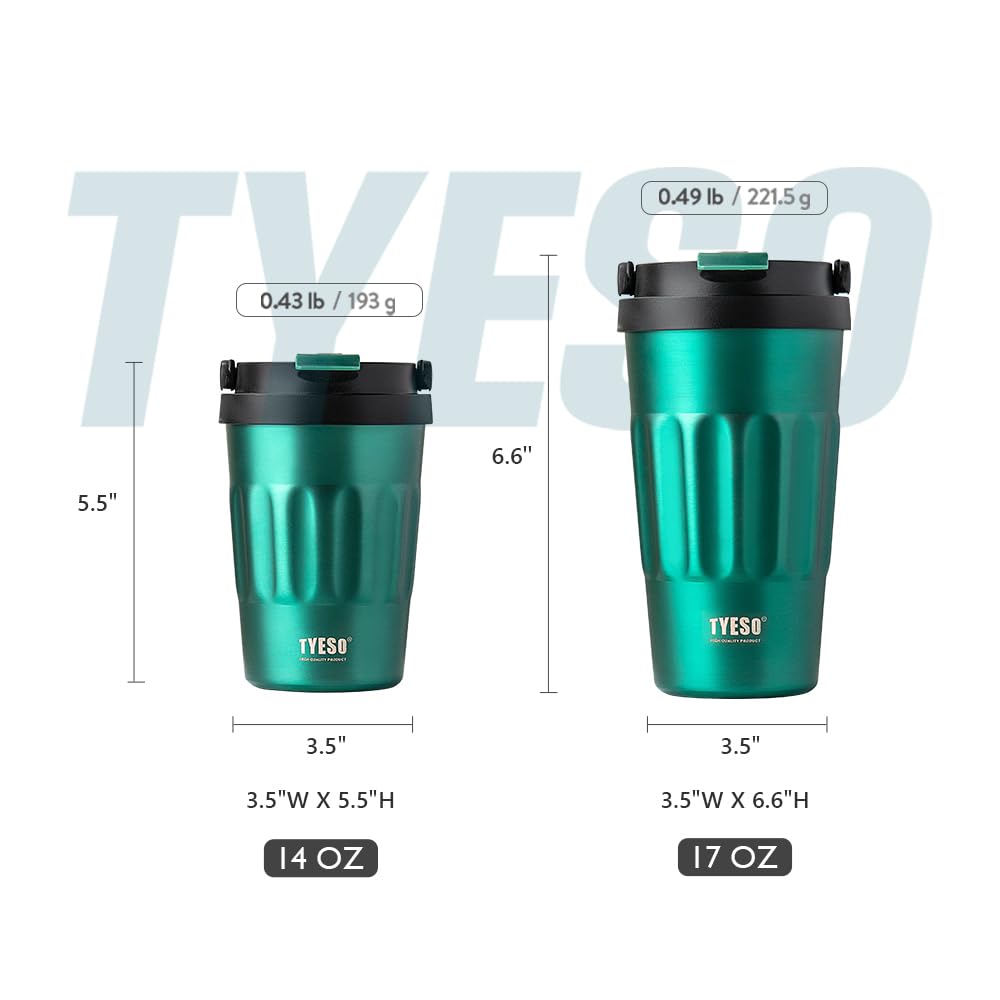 TYESO Stainless Steel Portable Tumbler with Flip Lid,Travel Mug with Concealed Carry Handle, Leakproof Insulated Coffee Cup (GREEN, 17 OZ)