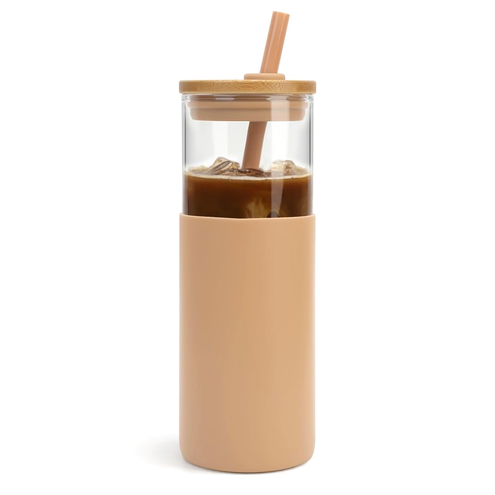Tronco 24 oz Glass Tumbler with Lids and Straws, Reusable Iced Coffee Cups