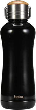 YOHKOH Mini Insulated Water Bottle With Bamboo Lid - 11.8oz Small Vacuum Insulated Water Bottle for Women Kids, 12 Hrs Hot & 24 Hrs Cold Stainless Steel Thermos Leak-Proof BPA-Free (11.8oz,Black)