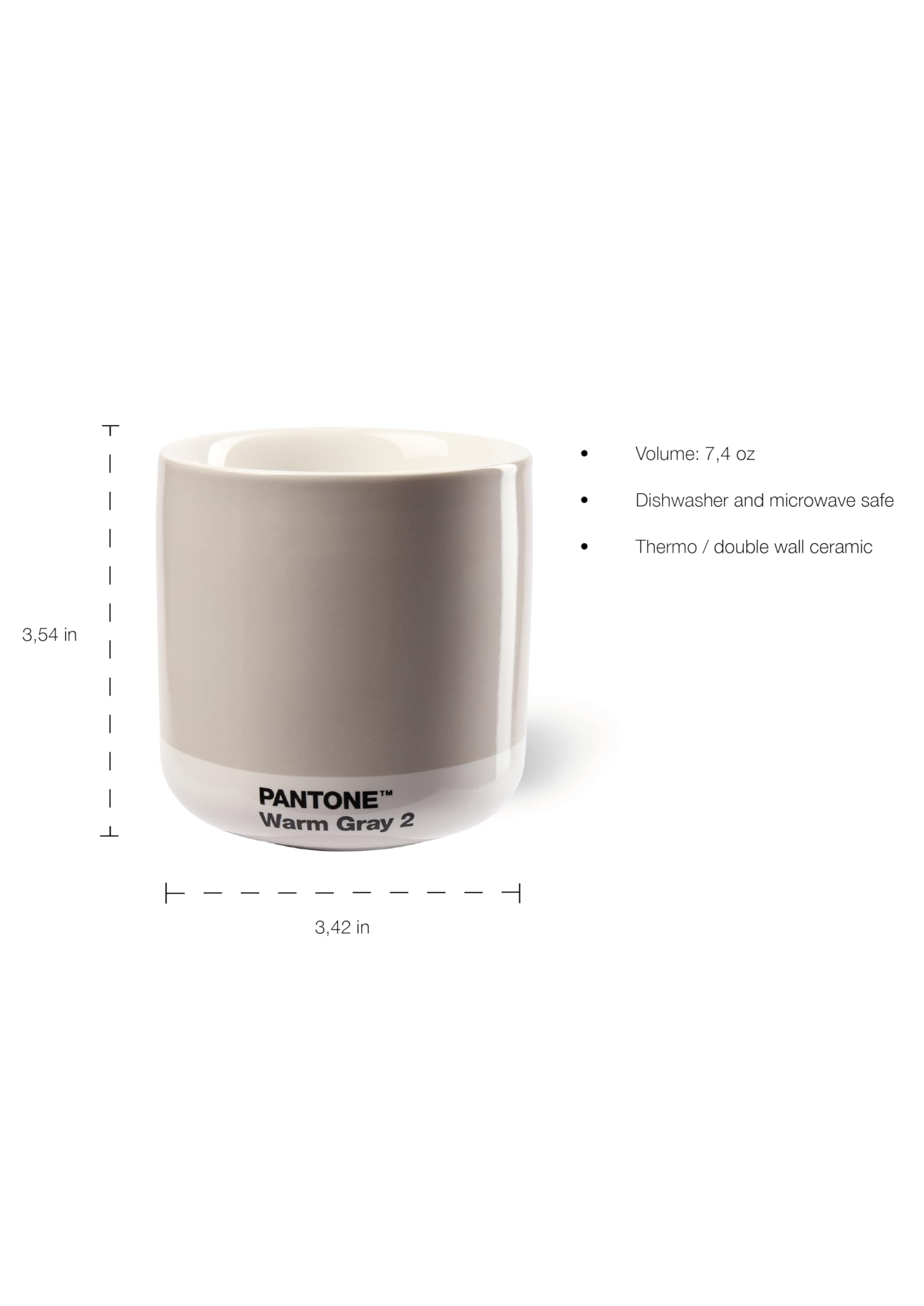 Copenhagen Design Pantone Latte Cup - Double Wall Thermo - Cappuccino Handleless Mug - 7.44oz/220ml, Red 2035
