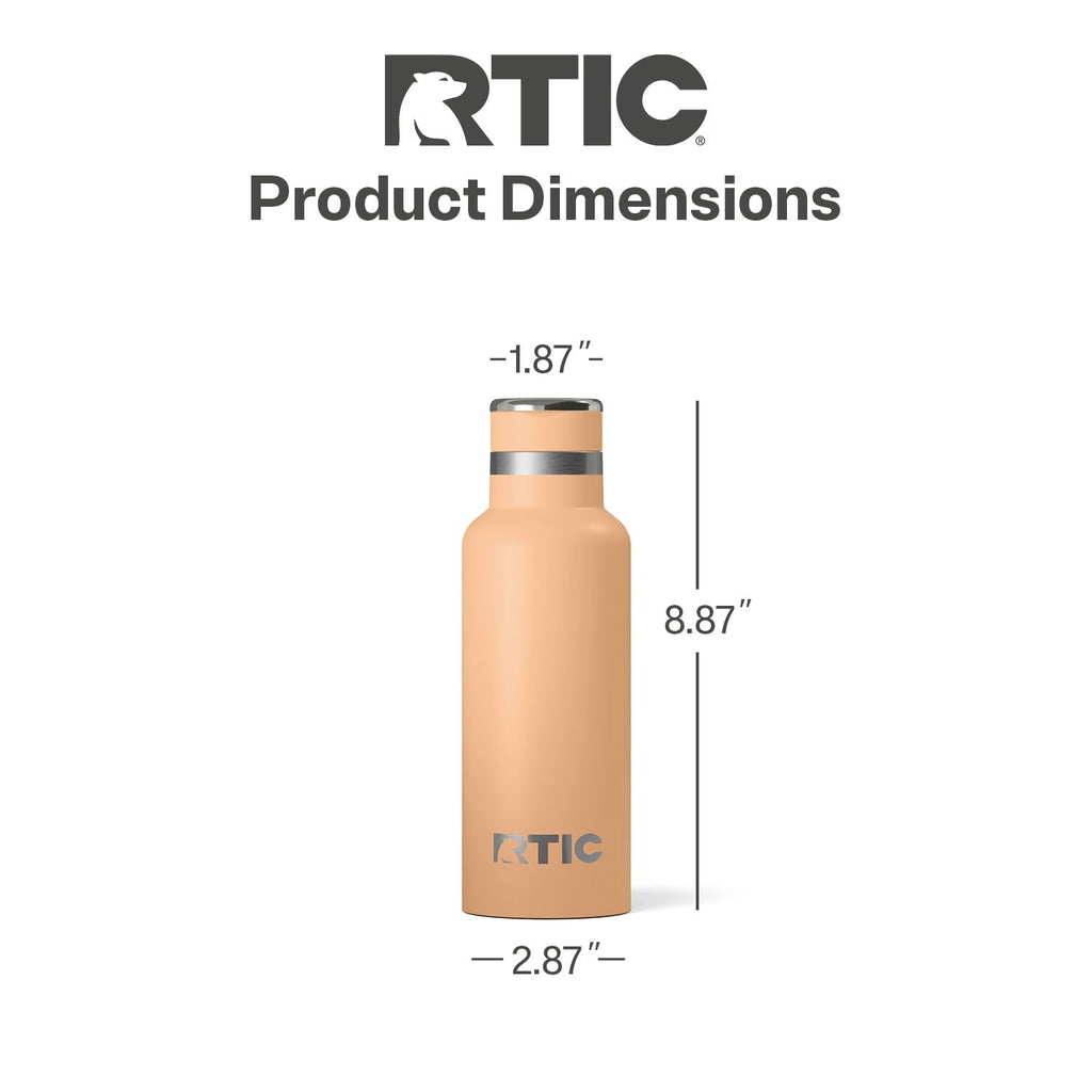 RTIC 16oz Journey Water Bottle Ceramic Lined Metal Stainless Steel Vacuum Insulated, BPA Free, Reusable, for Water, Hot and Cold Drinks, Travel, Sports, Camping, Peach Tea
