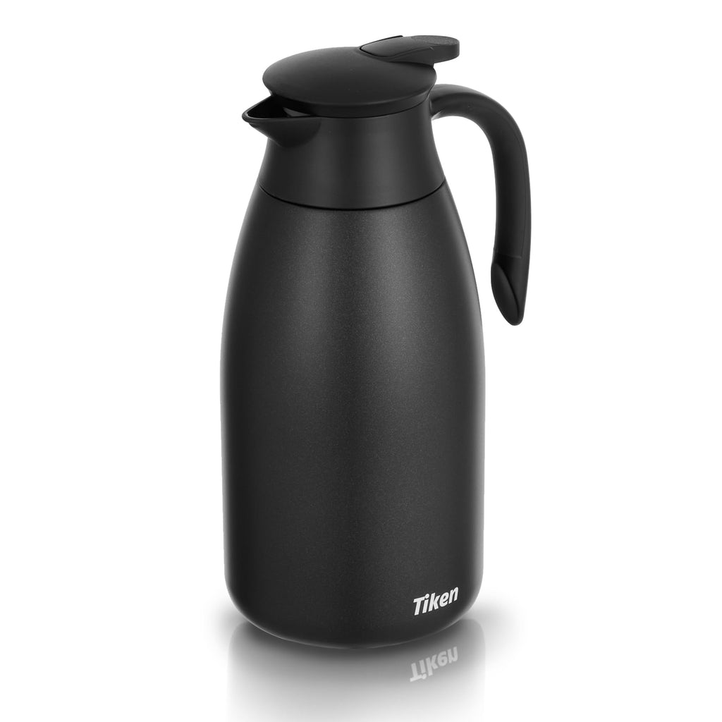 Tiken 85 Oz Thermal Coffee Carafe, Stainless Steel Insulated Vacuum Coffee Carafes For Keeping Hot, 2.5 Liter Beverage Dispenser (Black)