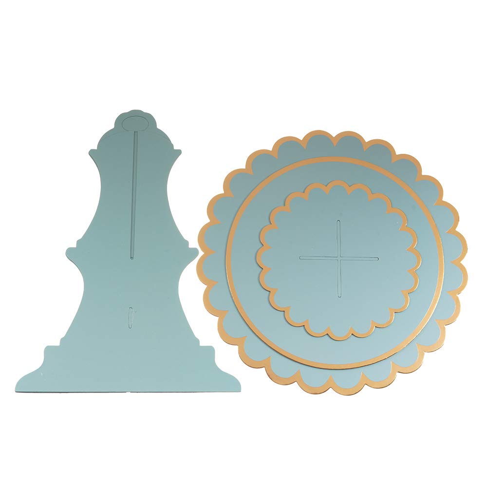 YLDW Cupcake Stand with Lace Trim, 3-Tier Cupcake Stand Display, Cardboard Cup Cake Tower Stand, Disposable Dessert Stand for Birthday Tea Party Baby Shower Treat Decorations, Mint Blue