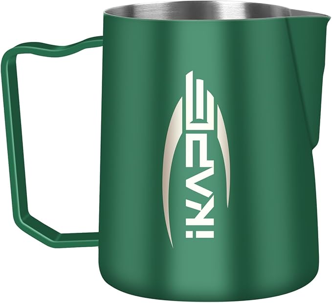 IKAPE Espresso Milk Pitcher, Espresso Steaming Pitcher with Sharp Spout for Espresso Barista Tool, 20.3 oz / 600ml Milk Frothing Jug (Light Green)
