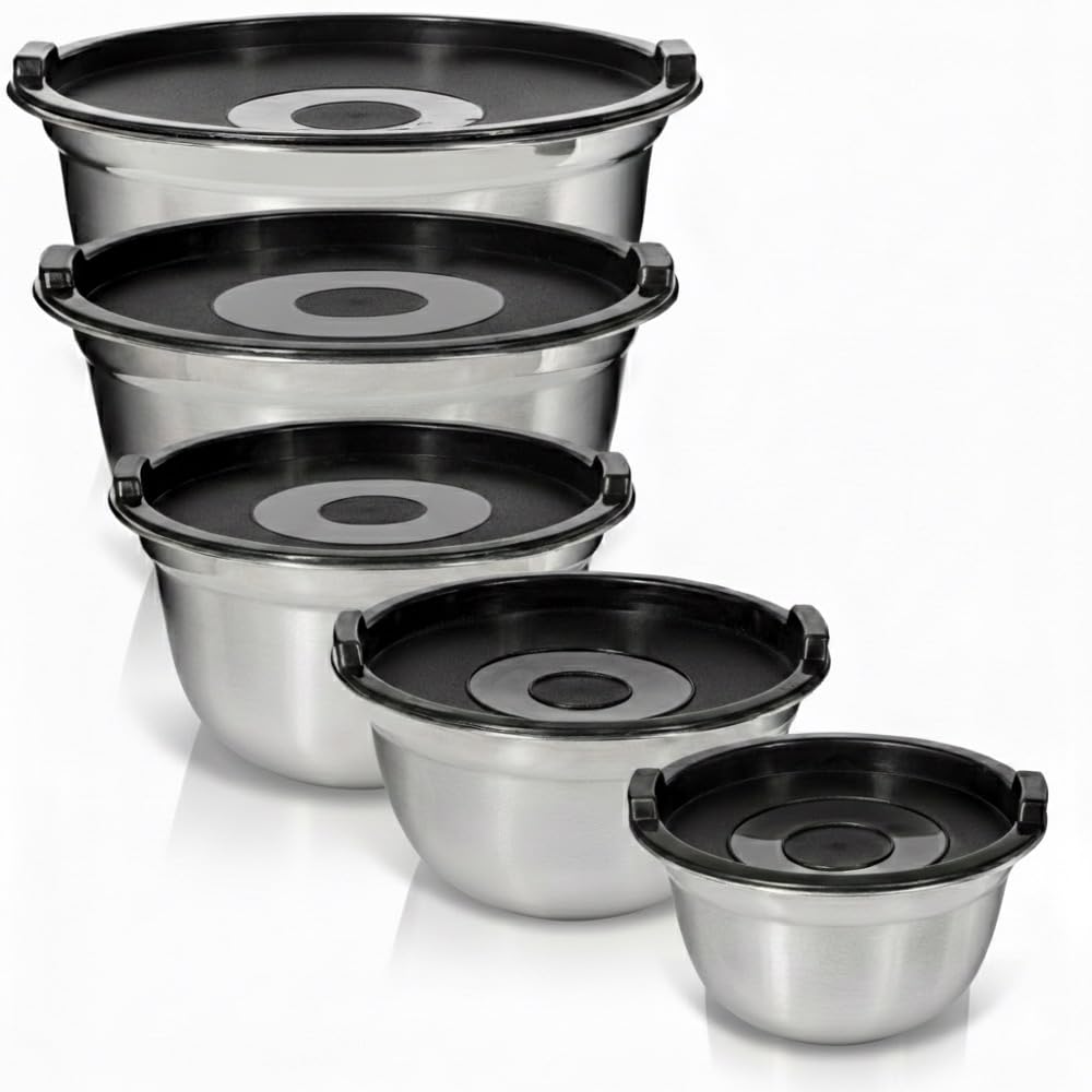 WHYSKO Stainless Steel Mixing Bowls with Lids, 5-Piece Nesting Set