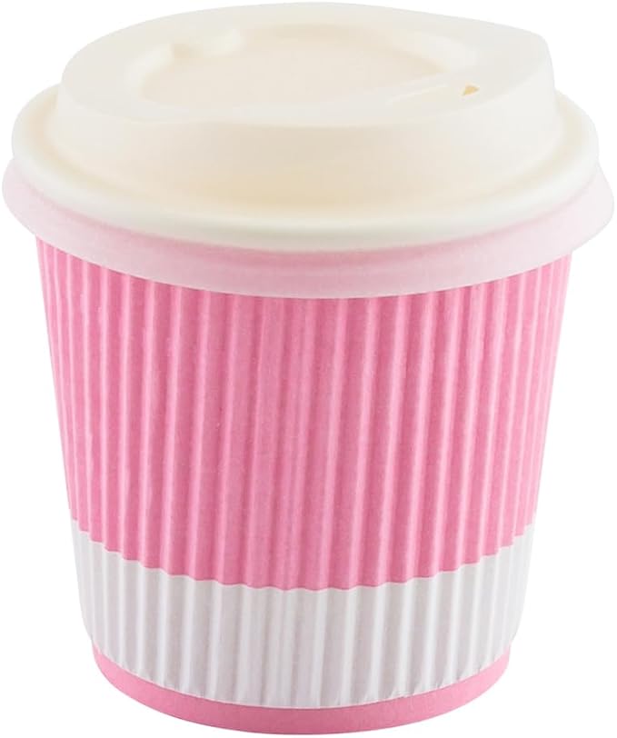 Restaurantware 4 Ounce Ripple Insulated Coffee Cups, 500 Double Wall Corrugated Tumblers, Leakproof, Non-Slip Light Pink Paper Design, Recyclable, Ribbed Surface, Matching Lids Sold Separately