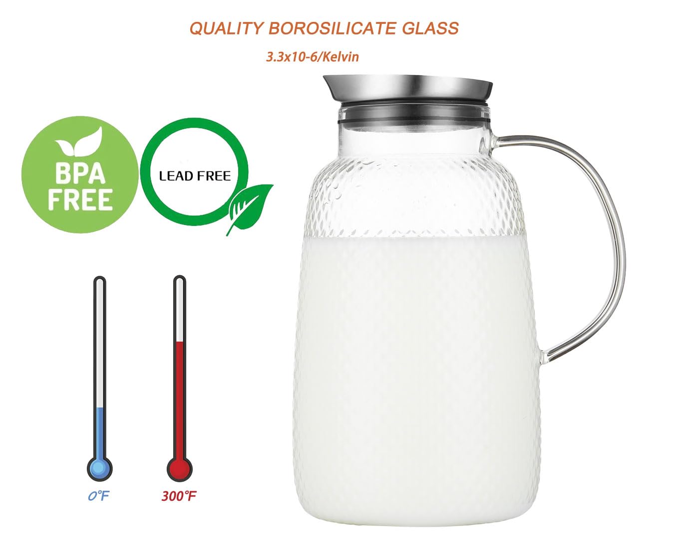 Purefold Pineapple Series 78 Oz Borosilicate Glass Pitcher with Lid (Clear)