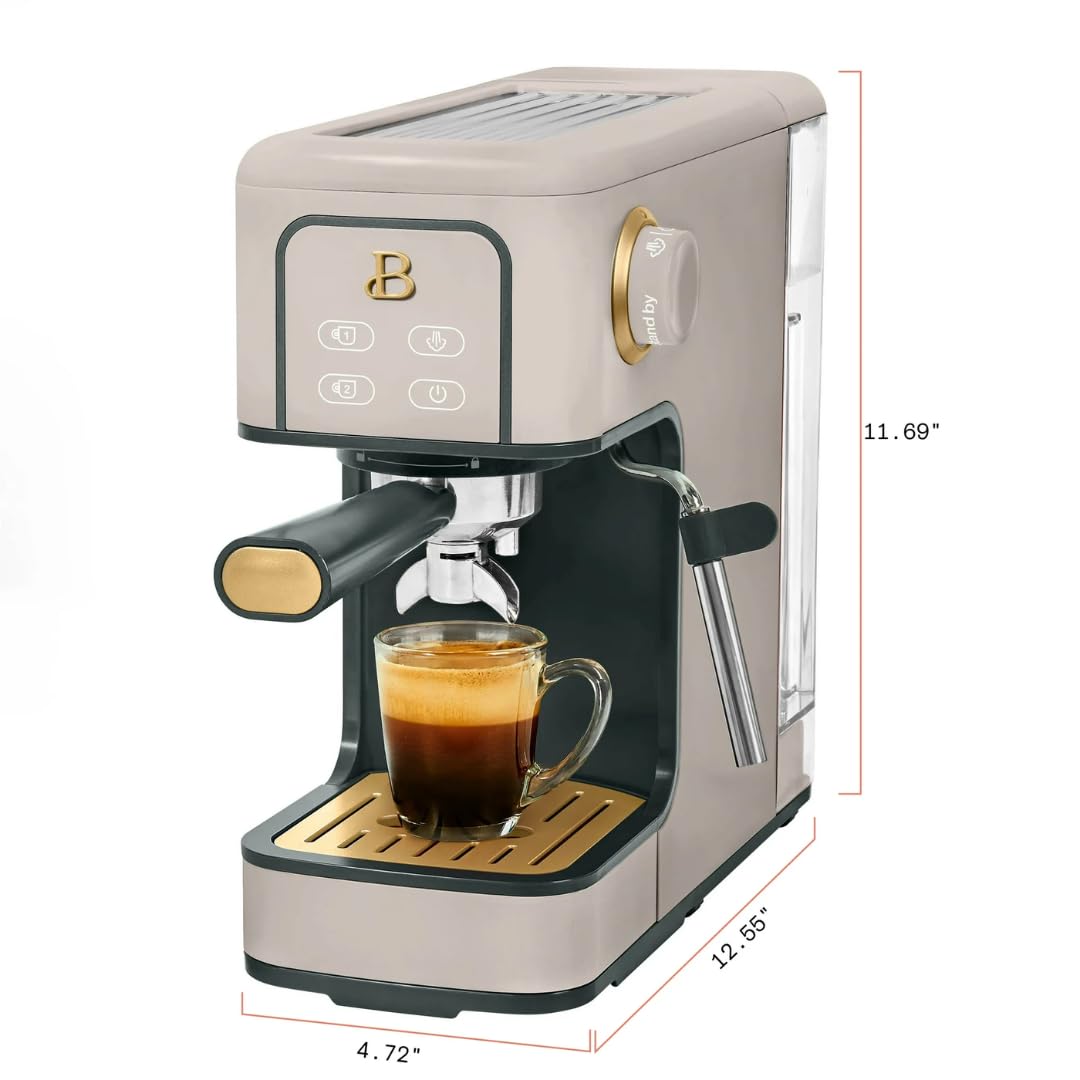 Slim Espresso Maker – 20‑Bar Pressure, Dual‑Spout 52 mm Portafilter, 50 oz Removable Tank, 2‑in‑1 Steam Wand & Touch Controls (Porcini Taupe)
