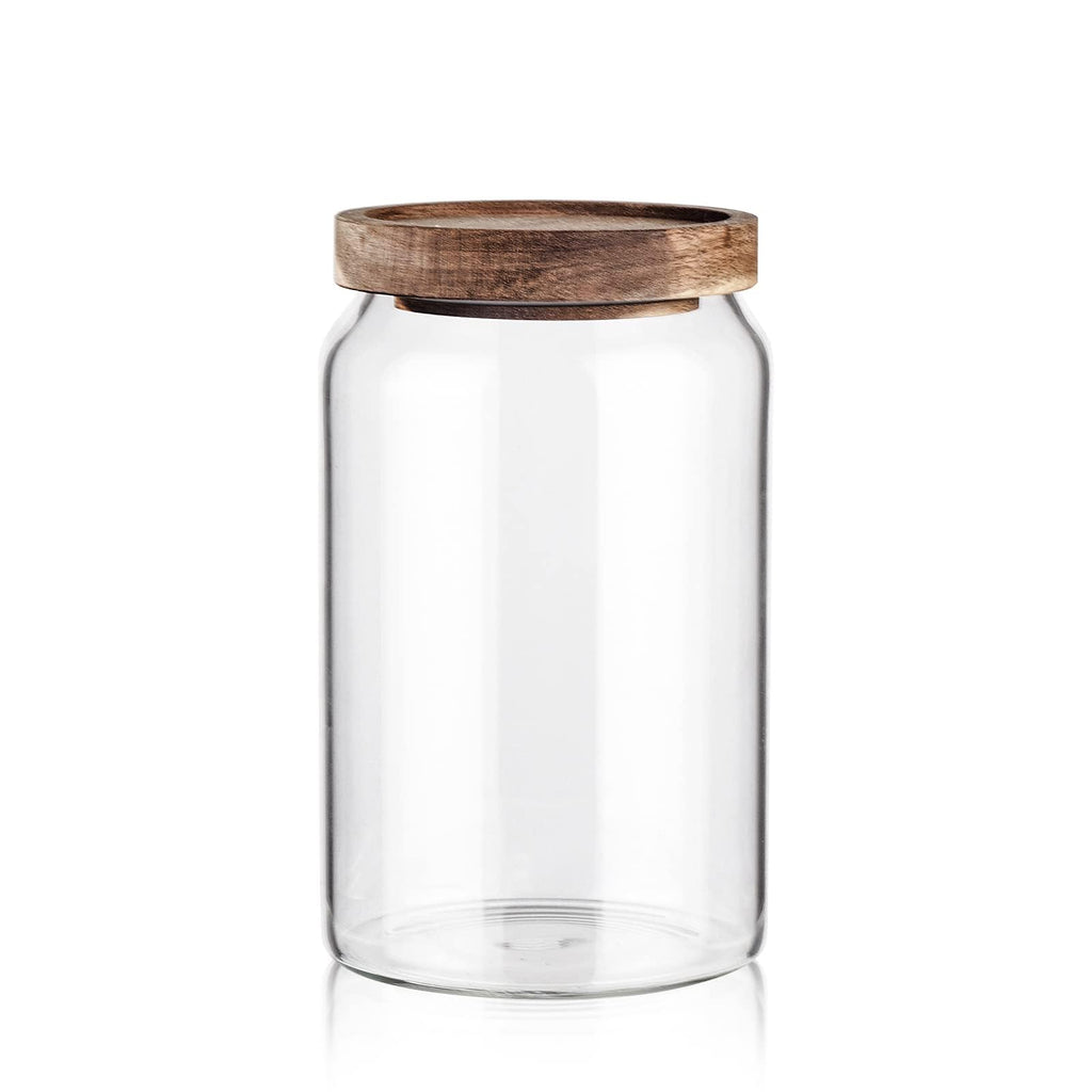 Labina Glass Storage Container Airtight Food Jars Kitchen Canister with Wood Lids, 33 Oz Wide Mouth Pantry Organization Glass Jar for Flour, Sugar, Cookie, Spagetti, Nuts and Candy