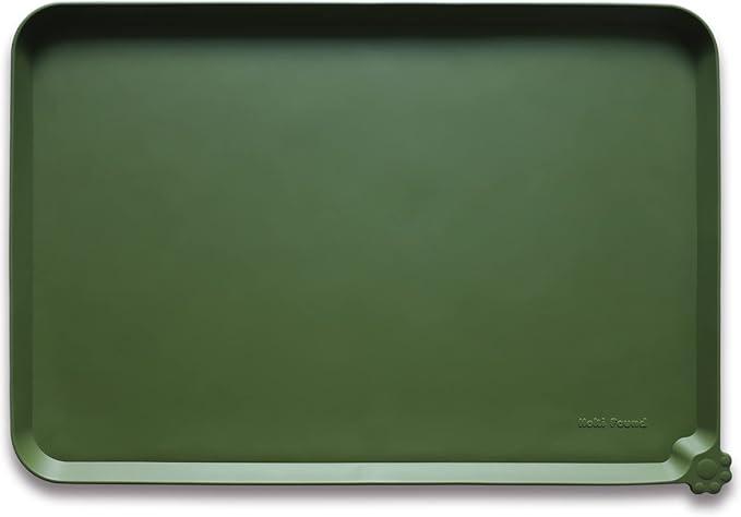 Hoki Found XX-Large Silicone Pet Feeding Mats - Non Slip Cat Dog Bowl Mats - Waterproof for Carpet - Dark Olive — 28" x 20"