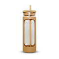 haelo 20oz Glass Tumbler Water Bottle, Iced Coffee Cup with Straw, Silicone Protective Sleeve, Bamboo Lid Reusable BPA Free (Amber)