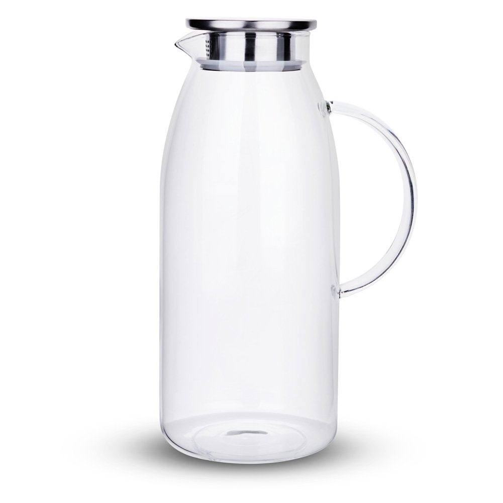 Purefold 100 Ounces Large Glass Pitcher with Lid, Hot/Cold Water Glass Jug
