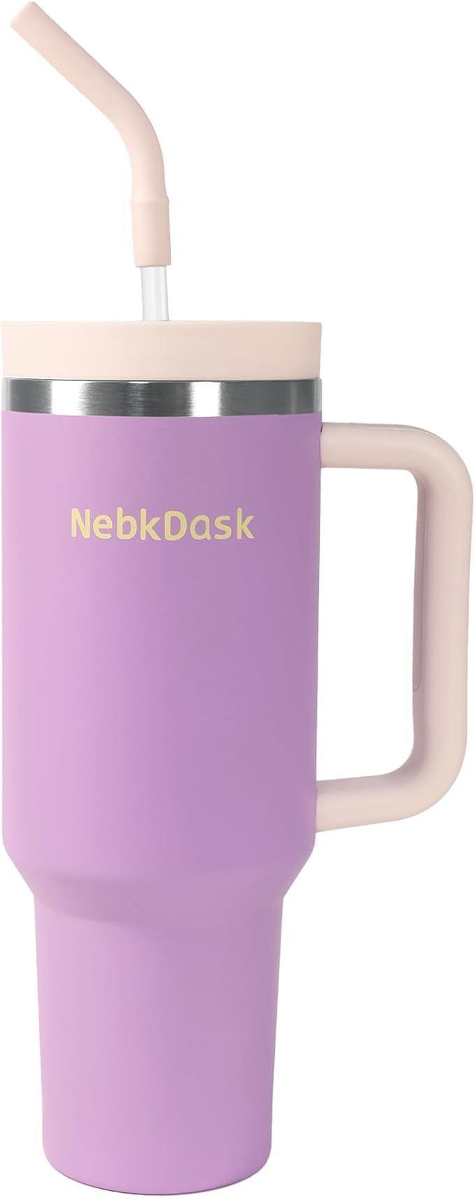 NebkDask 40 oz Tumbler with Handle and Straw - Insulated Stainless Steel Travel Mug, Cup Holder Friendly Water Bottle Extra Large Double Wall Coffee Thermos,Dishwasher Safe,BPA Free(Cream White)