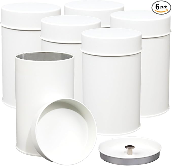 Tea Canister, 6 Pack Tea Tin Loose Leaf Tea Storage Tea Tins For Loose Tea, Tea Storage Loose Leaf Metal Tea Tin Canister For Loose Tea Storage Coffee Sugar Candy Herbs And Spices (White)