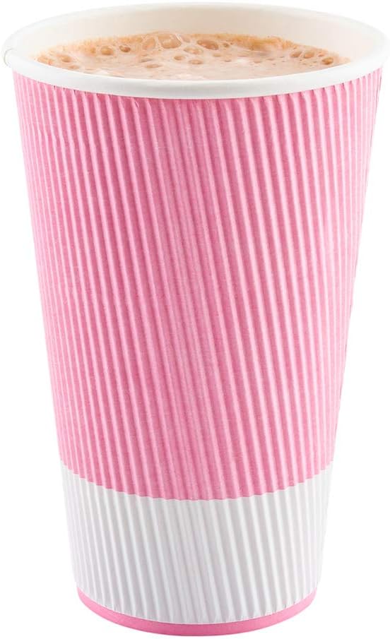 Restaurantware 16 Ounce Ripple Wall Disposable Coffee Cups, 500 Insulated Light Pink Paper Tumblerss for Hot Drinks like Tea and More, Rolled Rim Design, Lids Sold Separately