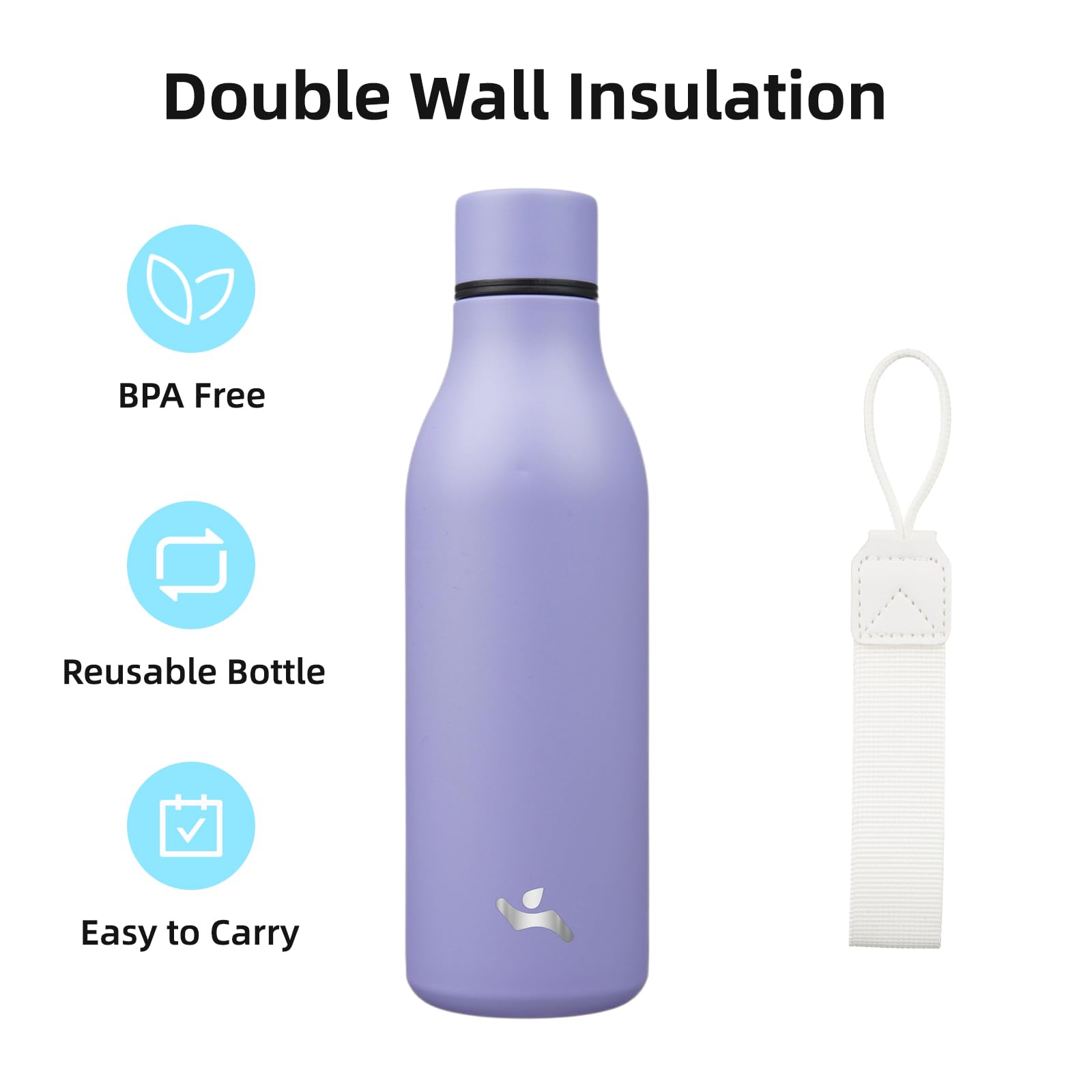Konokyo 18 oz Insulated Stainless Steel Metal Water Bottle with Strap
