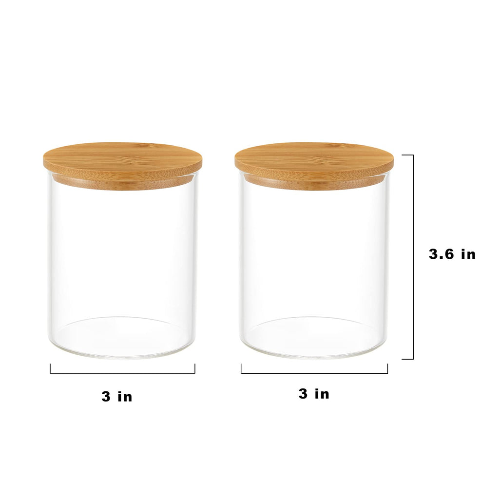 INIUNIK Glass Qtip Holder Dispenser with Bamboo Lid - 2 Pack Apothecary Jars - Cotton Balls Pads Swabs Holder Jar - Bathroom Vanity Canisters Jars for Countertop Storage and Organization