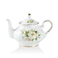 Sweejar Ceramic Teapot with Infuser, Floral Relief Gold Rimmed Teapot, 29 OZ Porcelain Tea Pot for Blooming and Loose Tea, Coffee...(Camellia)