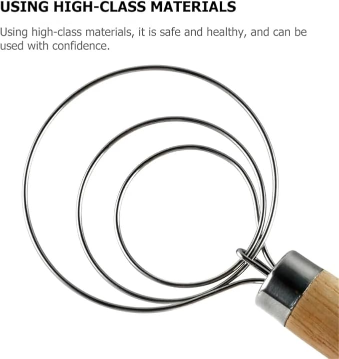 Danish Dough Whisk with Dough Scraper 10" Dutch Bread Whisk Bread Mixer Stainless Steel Dutch Bread Dough Whisk with Wooden Handle Dutch Whisk Baking Tools for Sourdough, Pizza, Pastry, Cake