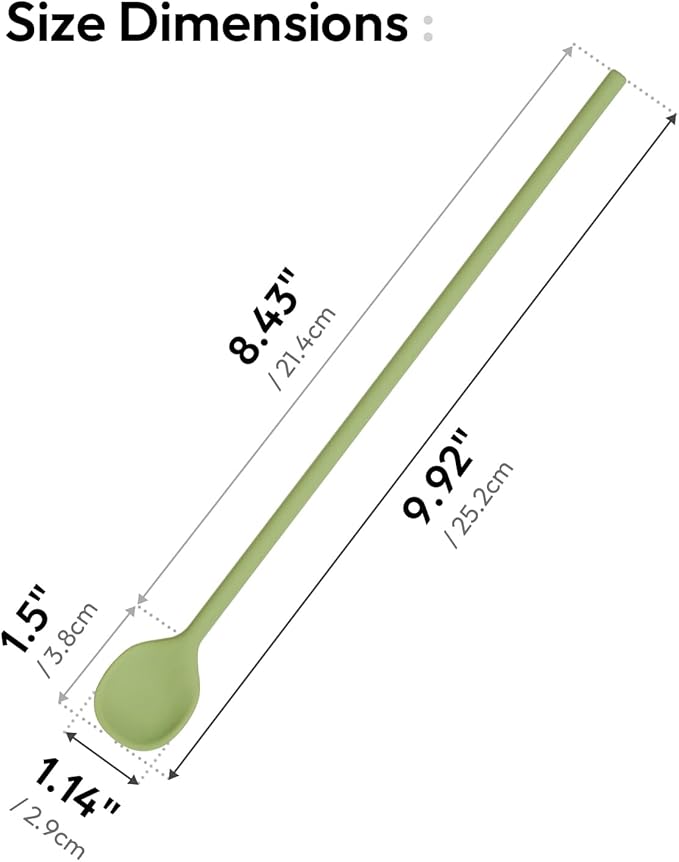 carrotez 9.9" Silicone coffee stirrer, Long Coffee Spoon, Reusable Iced Tea Spoon, Multipurpose Beverage Stirring Spoon - Green