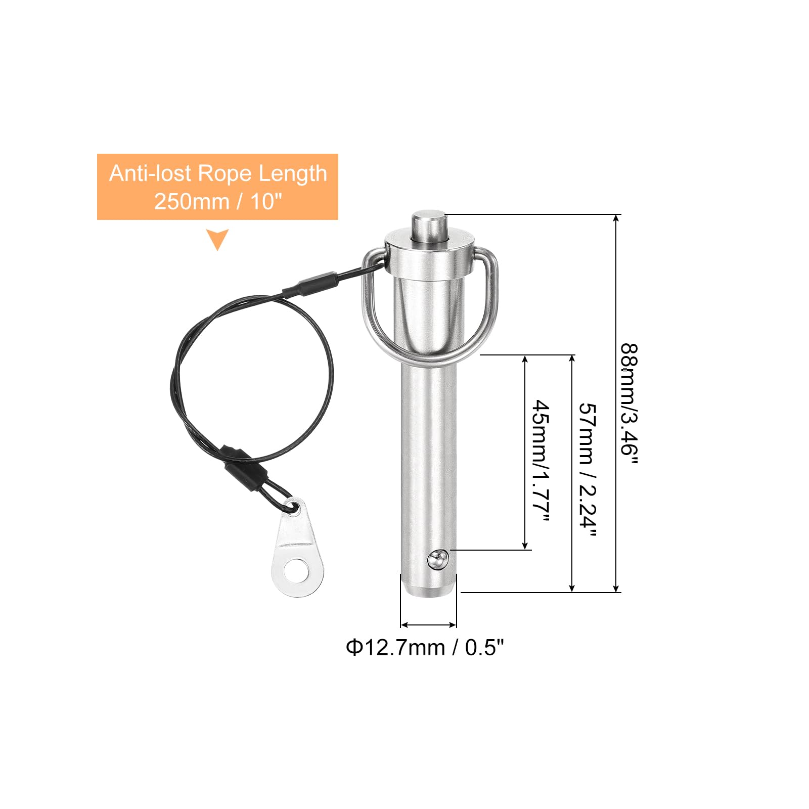 uxcell 1 Pcs Quick Release Pin, 1/2" x 1.77"(Dia. x L) Push-Button Ball Locking Pin 304 Stainless Steel Ring Handle Locking Pin with Wire for Audio Bimini Top Marine, Silver