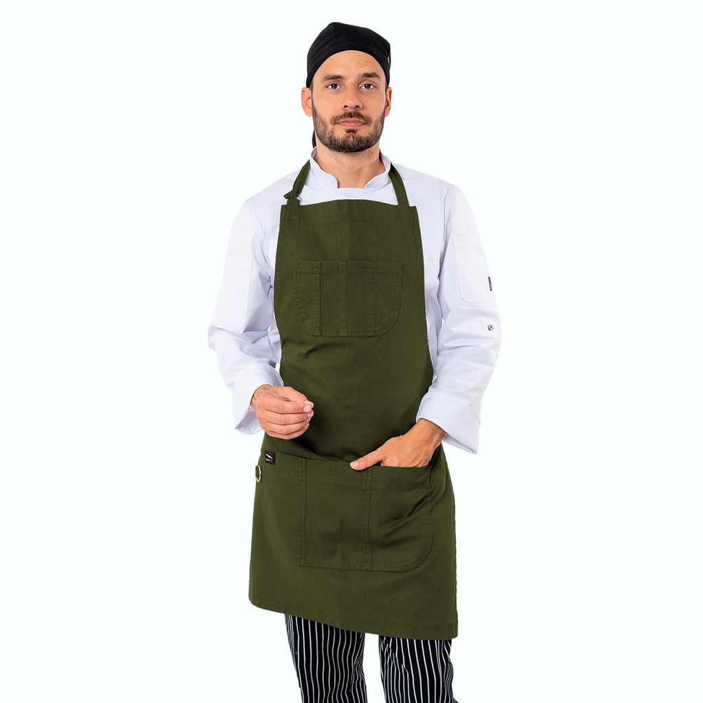 Bravo Business Wear | Green Verona Gabardine Apron – Design for Men and women with neck adjuster, Anti-lint fabric with large pockets. For kitchen work, Chef.