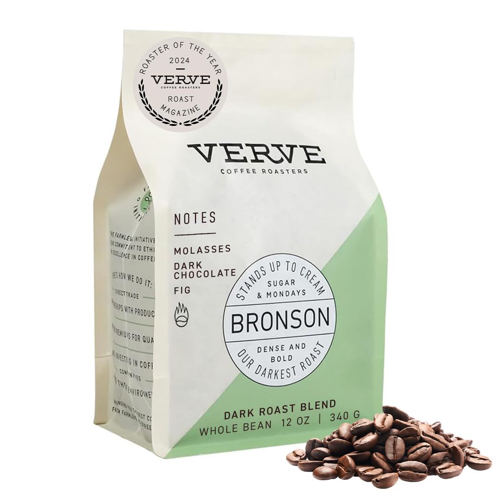 Verve Coffee Roasters | Bronson French Roast Whole Bean Coffee | Dark Chocolate & Molasses | High-Elevation Latin American Blend | Washed Process Specialty Dark Roast | 12 Ounces