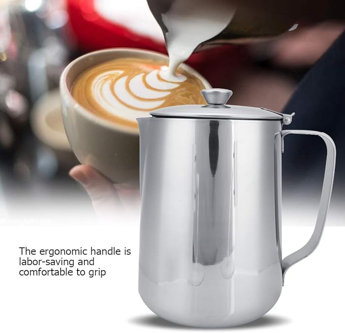 Stainless Steel Frothing Pitcher with Lid - 1500mL Milk Frothing Cup Jug for Espresso Machine Latte Coffee Art