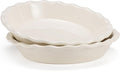 KooK Pie Pan, Ceramic Reusable Round Pie Dish, Quiche Baking Dish, Deep, Wave Edge, For Cakes, Tart, Casseroles, Tarts, Microwave, Oven and Dishwasher Safe, 9-Inch, 36 oz, Set of 2, Ivory