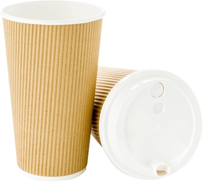 Restaurantware 16 Ounce Ripple Wall Disposable Coffee Cups, 500 Insulated Kraft Paper Tumblerss with Rolled Rim Design, Lids Sold Separately for Hot Drinks like Tea, Hot Chocolate and More