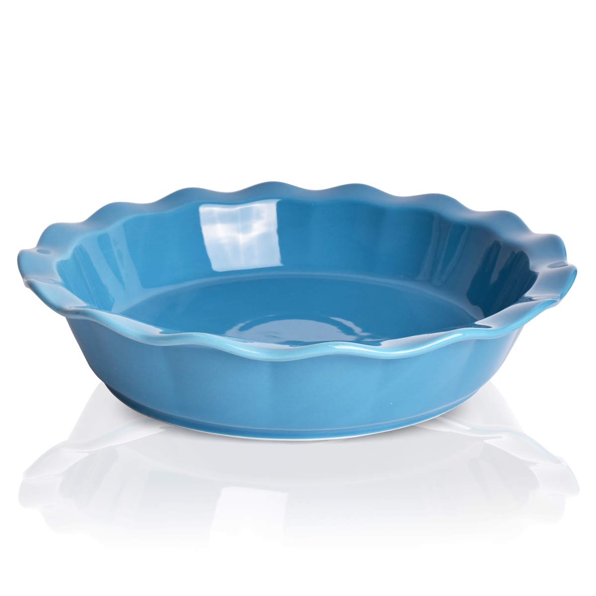 Bosmarlin Ceramic Pie Pan, 9 Inches Pie Dish, 50 oz, Pie Plate for Baking, Microwave, Oven Safe and Dishwasher safe (Cerulean blue, 9 inches)