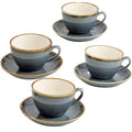 SHUER Ceramic Cappuccino Cup Set of 4, 7.8 OZ Cups and Saucers Set,Coffee Mocha Cup Sets,Black Coffee Cups and Glaze Americano Mugs Great for Party and Low Tea Time (Blue 220ml)
