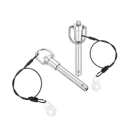 uxcell 2 Pcs Quick Release Pin, 3/8" x 1.77"(Dia. x L) Push-Button Ball Locking Pin 304 Stainless Steel Ring Handle Locking Pin with Wire for Audio Bimini Top Marine, Silver