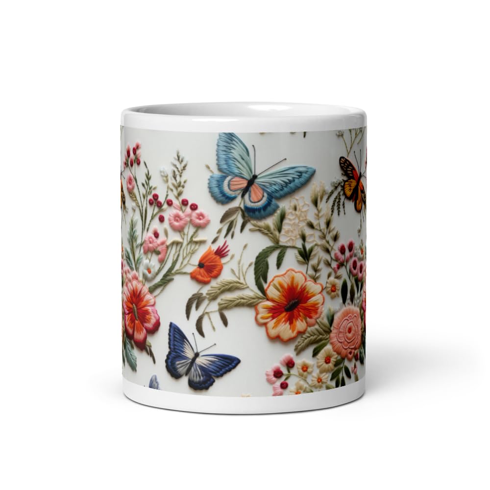 CREATIVE DESIGN PRINTS 11 oz Christmas Coffee Mug – Butterfly Flower Ceramic Mug, Floral Holiday Novelty Drinkware, Festive Gift for Family & Friends