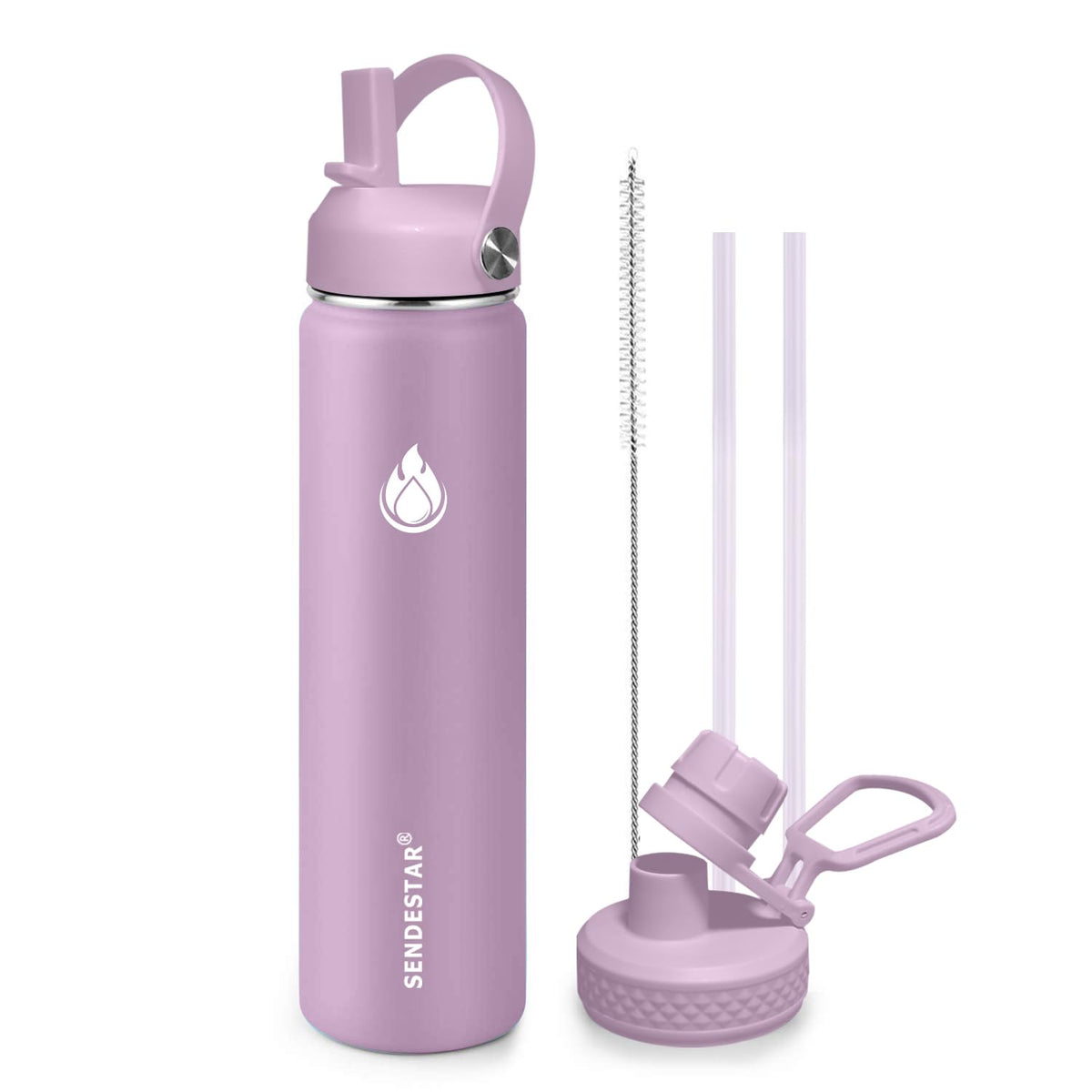 SENDESTAR Stainless Steel Water Bottle, Insulated Water Bottle 40 oz with New Straw Lid or Spout Lid Keeps Liquids Hot or Cold with Double Wall Vacuum Insulated Bottle (Black)