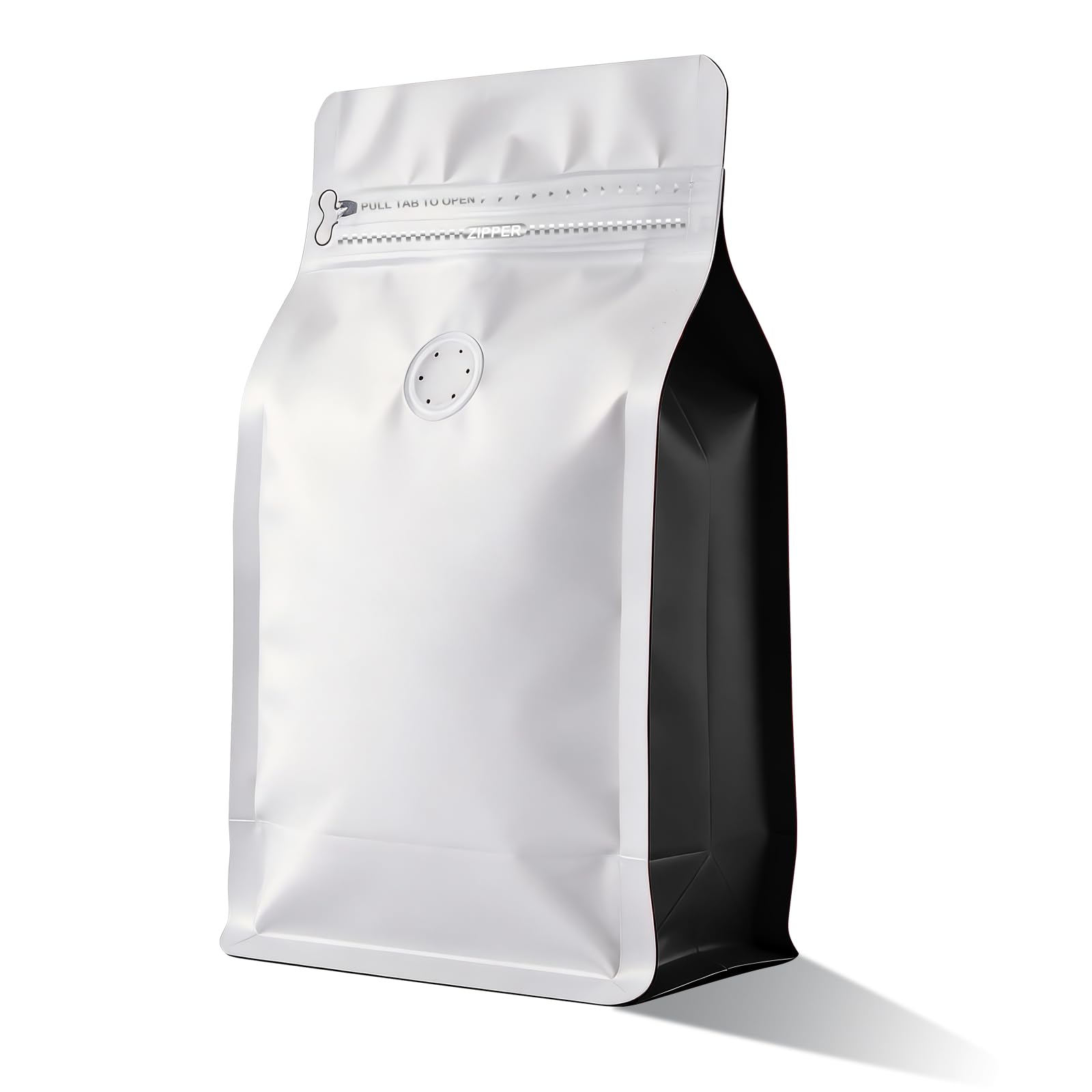 Coffee Bags with Valve(60pcs,16oz,1 lb) Vented Coffee Beans Packaging Bags High Barrier Aluminumed Foil Flat Bottom Heat Sealed Side Zipper Resealable Storage Bag for Home or Business（White+Black）
