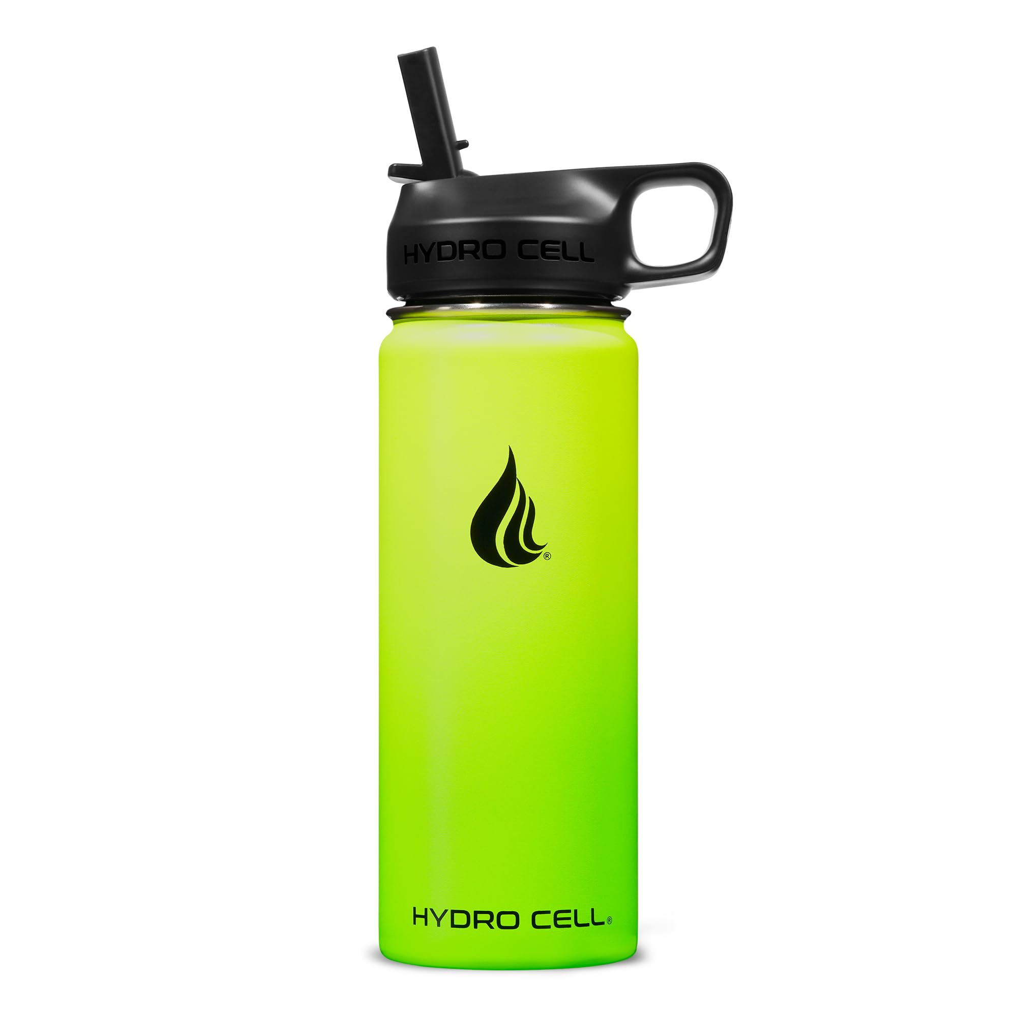 HYDRO CELL Stainless Steel Insulated Water Bottle with Straw - For Cold & Hot Drinks - Metal Vacuum Flask with Screw Cap and Modern Leakproof Sport Thermos for Adults (Neon 18oz)