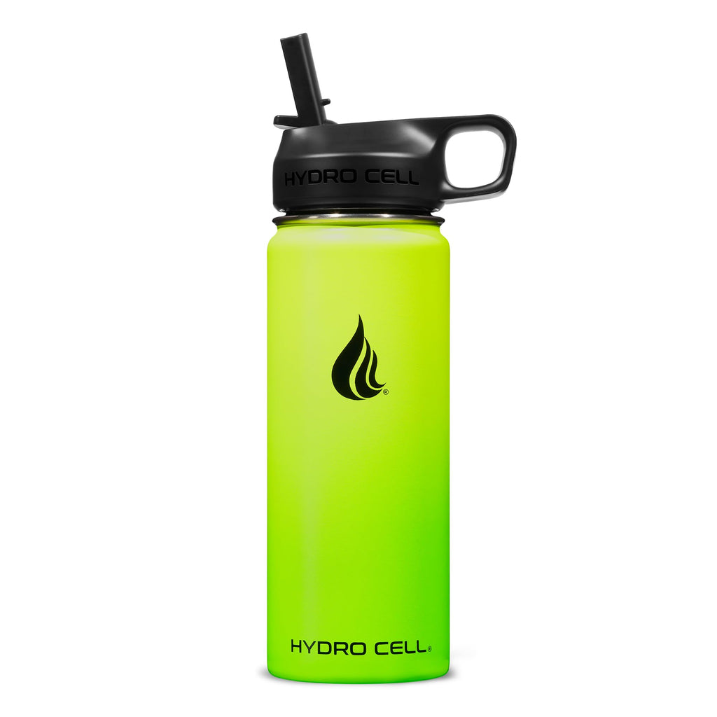 HYDRO CELL Stainless Steel Insulated Water Bottle with Straw - For Cold & Hot Drinks - Metal Vacuum Flask with Screw Cap and Modern Leakproof Sport Thermos for Adults (Neon 18oz)