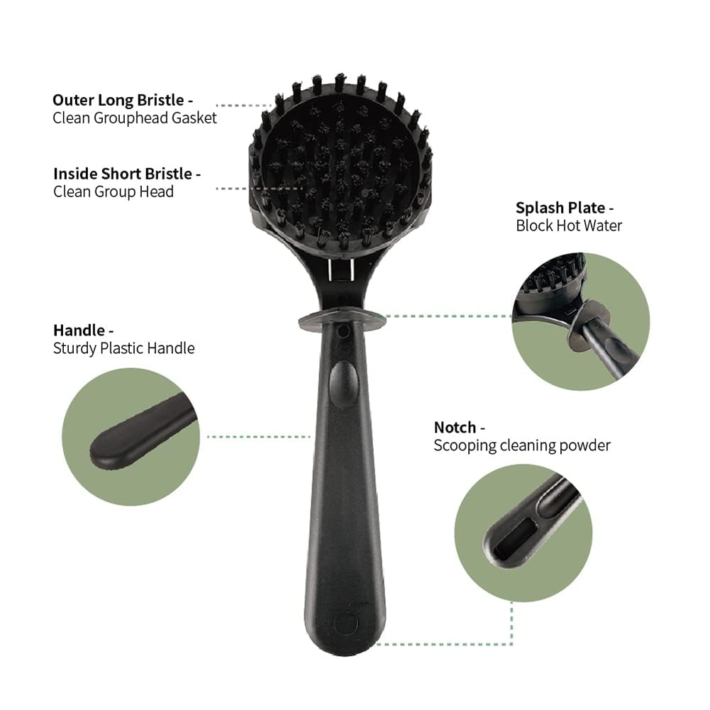 watchget Espresso Coffee Machine Cleaning Brush Grouphead Brush with 1 More Detachable Nylon Bristles Espresso Cleaning Bristle for 58mm Group Head