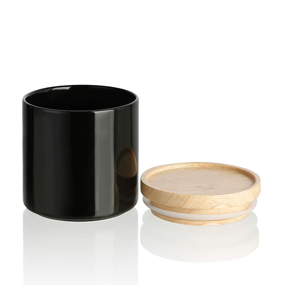 Sweejar Kitchen Canisters Ceramic Food Storage Jar, Stackable Containers with Airtight Seal Wooden Lid for Serving Ground Coffee, Tea, Sugar, Salt and More - 28 Fl Oz (Black)