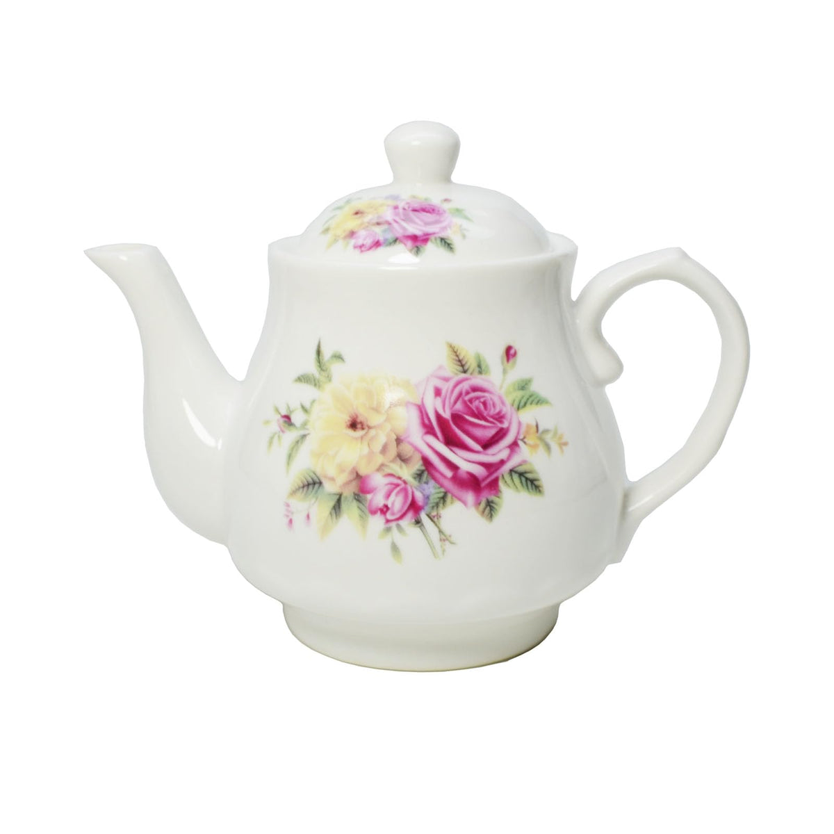 Porcelain Teapot, 1.4QT Large White Ceramic Tea Pot with Flower (50oz)