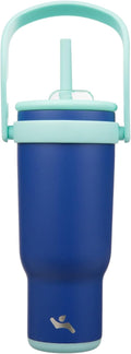 40 oz Tumbler with Side Handle, Insulated Water Bottle with Straw and 2 in 1 Lid, Stainless Steel Cup Travel Coffee Mug for Sports Office Gym,Dark Blue
