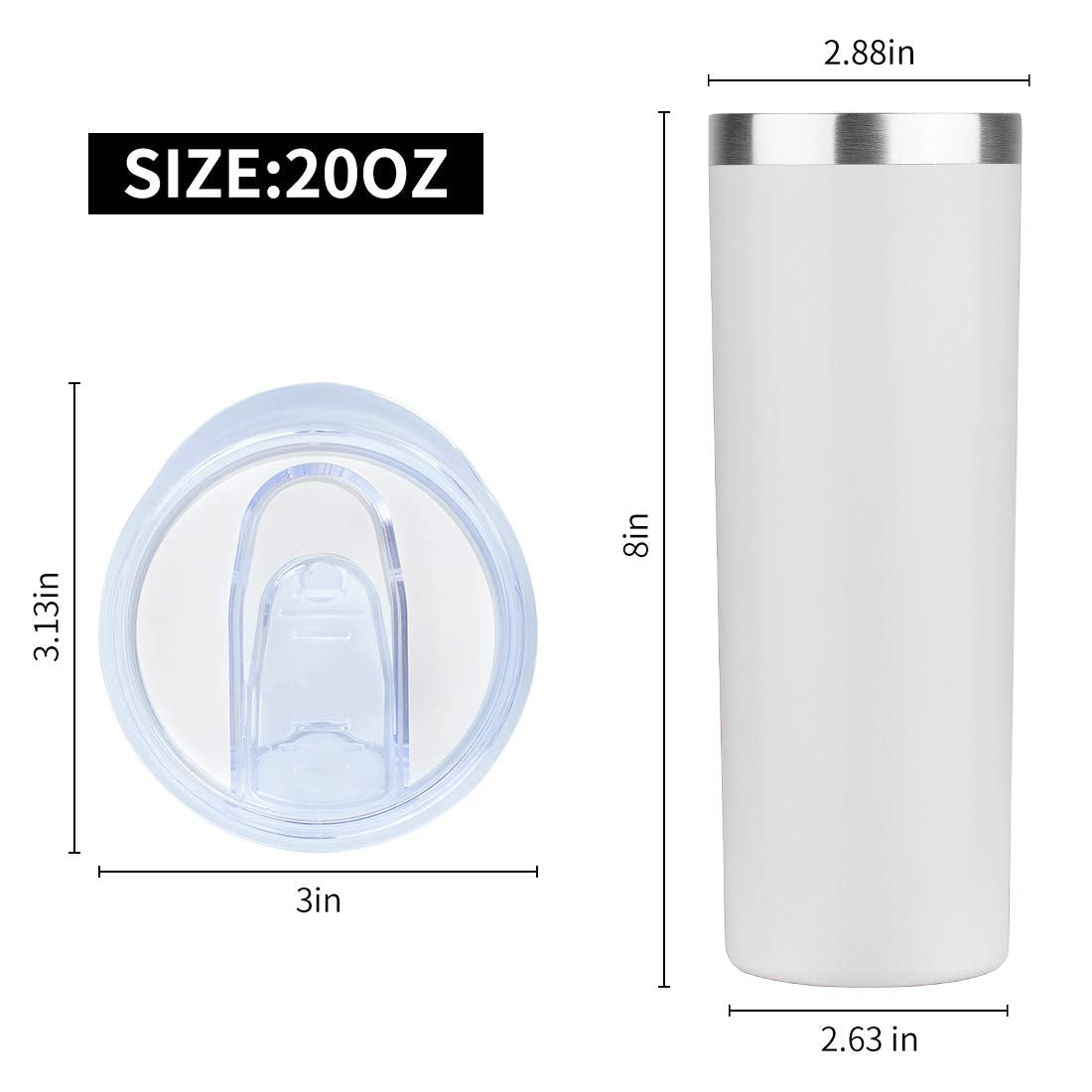 HASLE OUTFITTERS 20 oz Skinny Tumblers Bulk Set, Stainless Steel Insulated Slim Tumblers with Lids, Reusable Double Wall Travel Coffee Mugs, Durable Powder Coated Travel Water Cups(White, 8)
