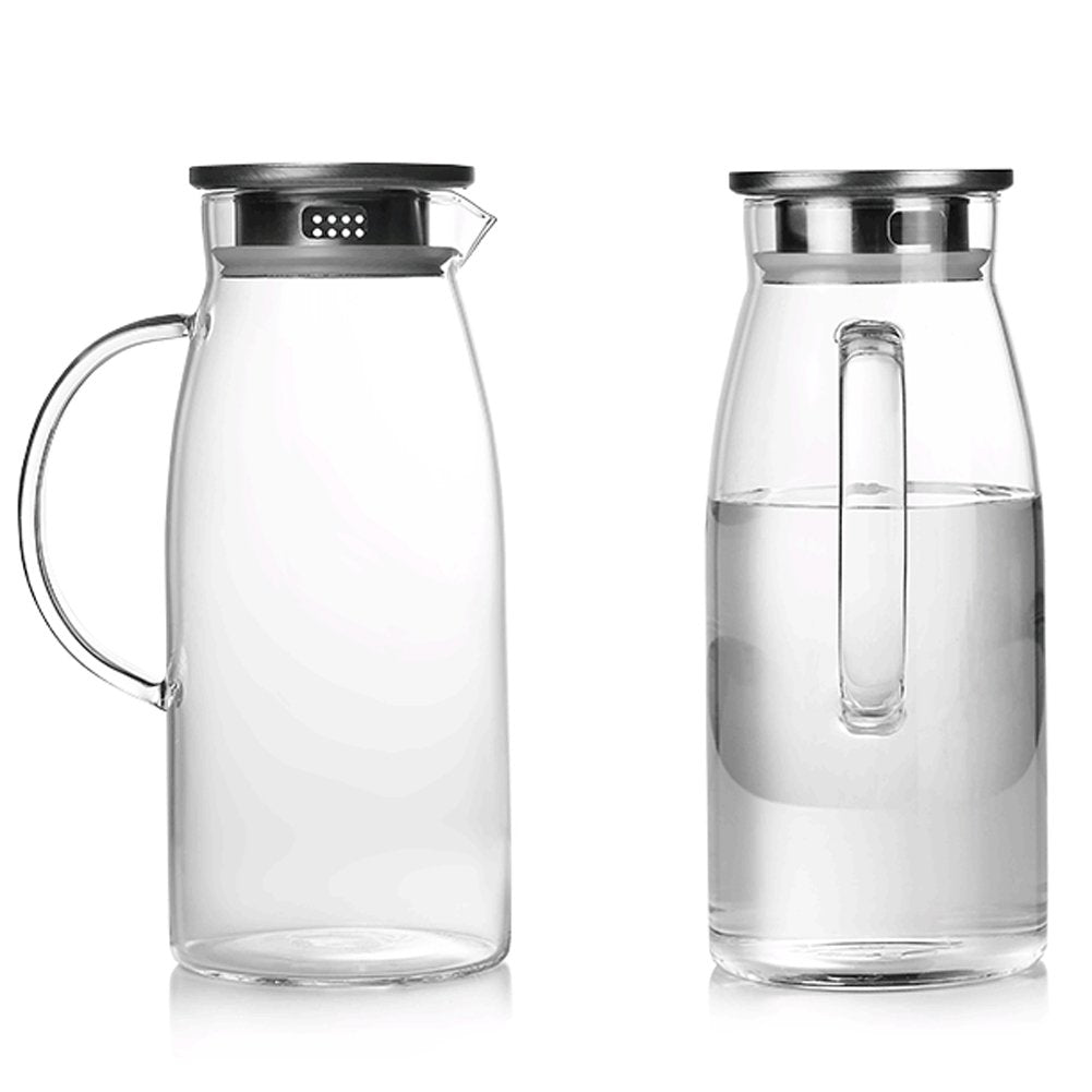 60 Ounces Glass Pitcher with Lid, Hot/Cold Water Jug, Juice Beverage Carafe