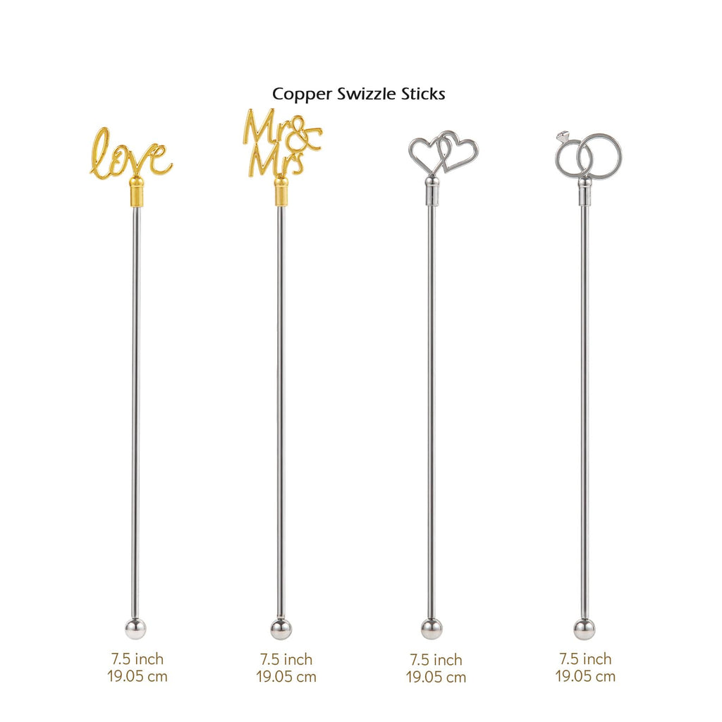 4Pcs Cocktail Stirrers Swizzle Sticks Stainless Steel 7.3" Coffee Stir Sticks with Gold Mr & Mrs,LOVE Shape, for Mixing Cocktail Metal Stir Sticks for Coffee Bar
