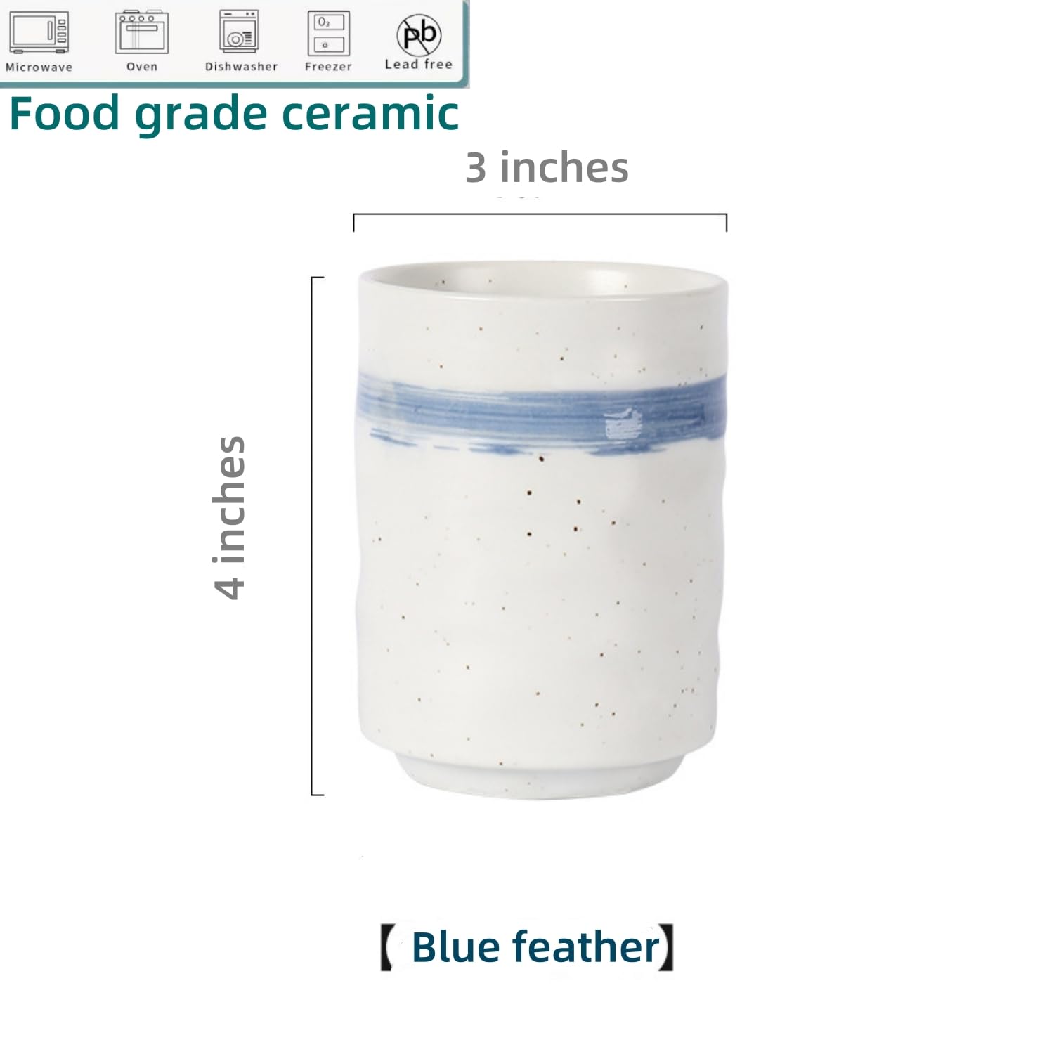 TOPYOKK Stoneware Coffee Bar Utensil Holder Tea & Coffee Spoon & Stirrer Holder for Stir Stick Straw Teaspoon Holder Espresso Spoon Cup Small Utensil Jar (Blue feather)