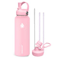 SENDESTAR Stainless Steel Water Bottle, Wide Mouth 40 oz Water Bottle with Straw Lid, Spout Lid, Double Wall Vacuum Insulated Leak Proof, Keeps Liquids Hot or Cold (Peach)