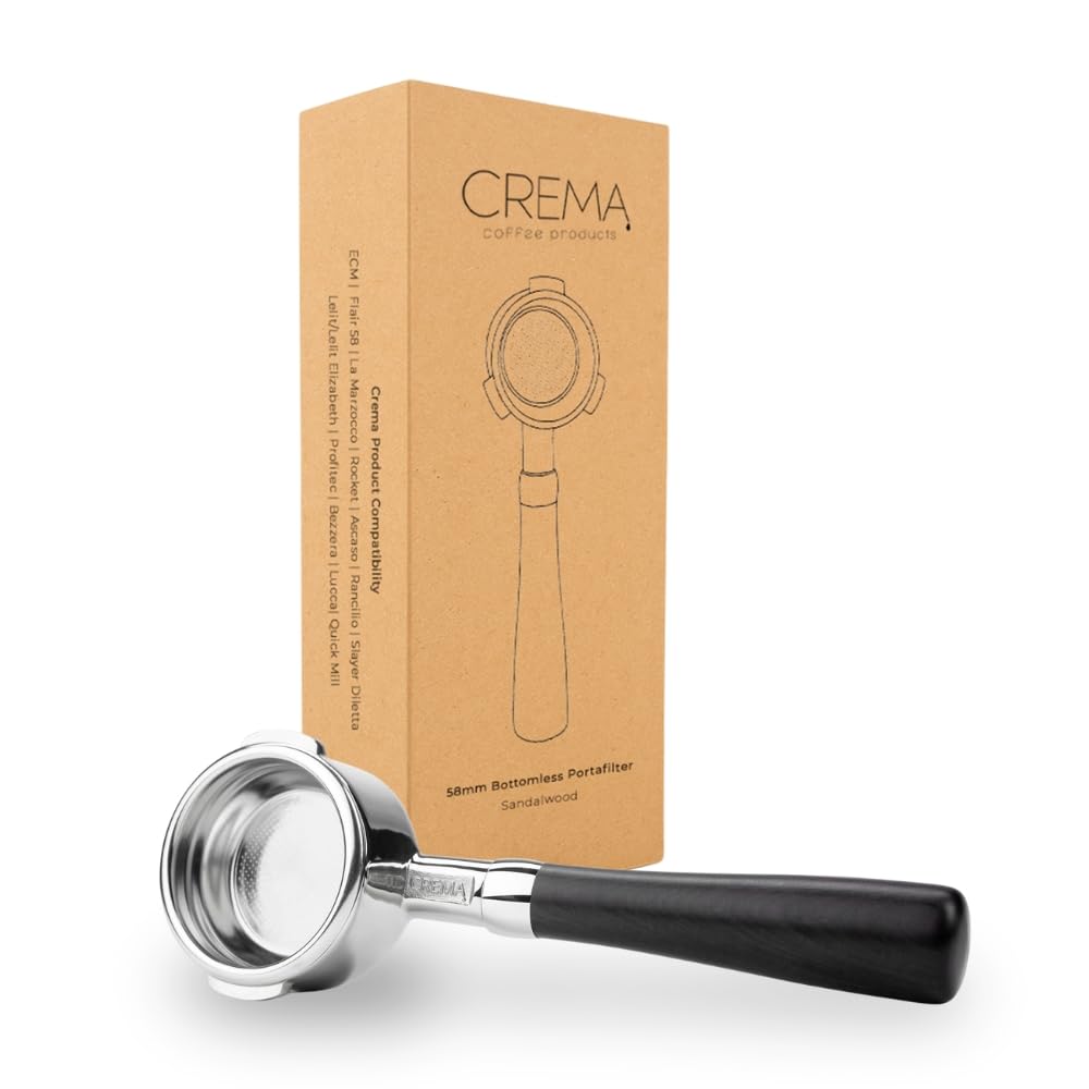 CREMA Coffee Products 58mm Bottomless Naked Portafilter | Compatible with 58mm Breville Machines | Includes Double Shot Filter Basket | Sandalwood